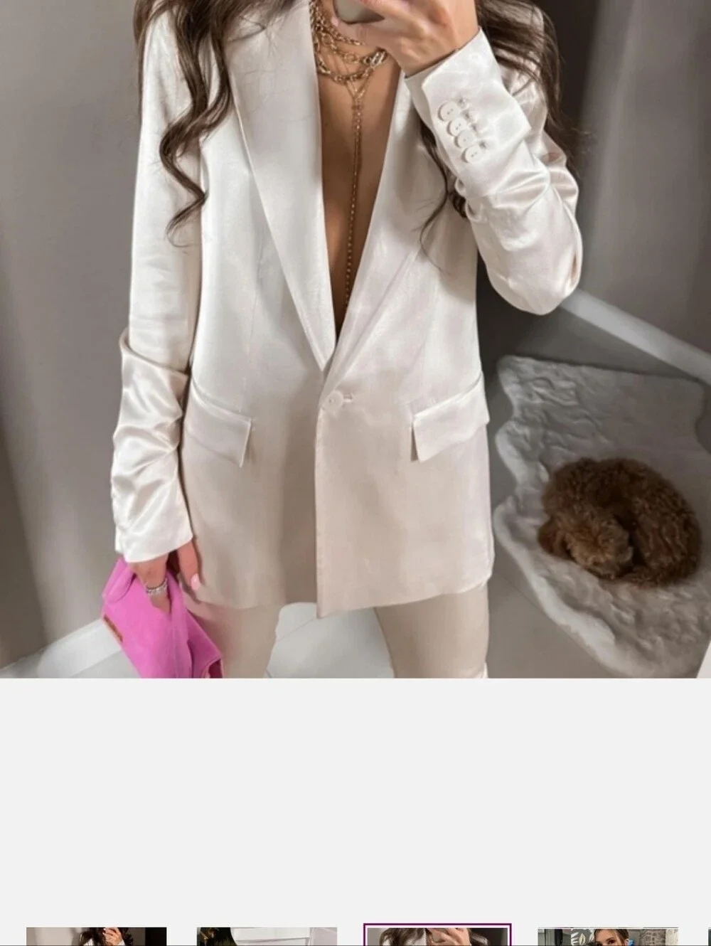 Zara Set 2 pc Matching Satin Effect Blazer and Pants Cream Size XS/S - Picture 3 of 13